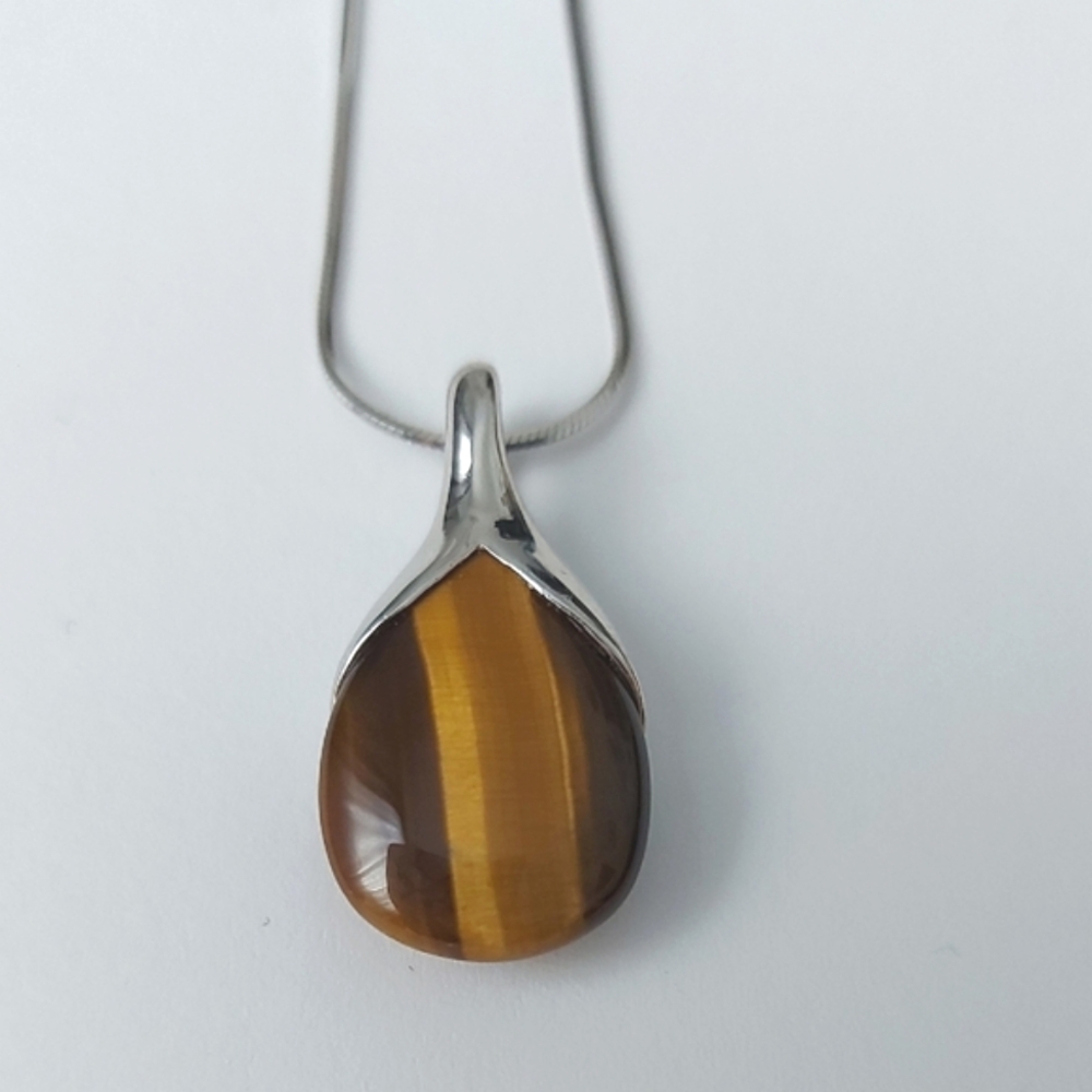 Tiger Eye Pendant Gemstone Crystal Jewelry Sterling Silver Necklace Chain - Picture 4 of 12